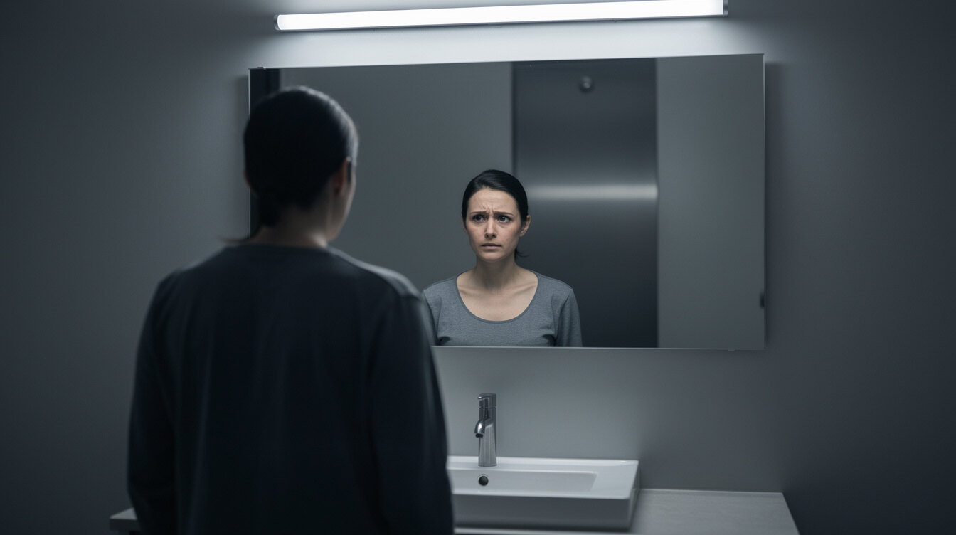 person looking in mirror
