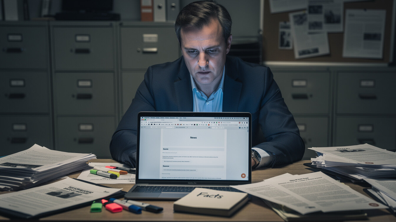 investigative journalist at desk