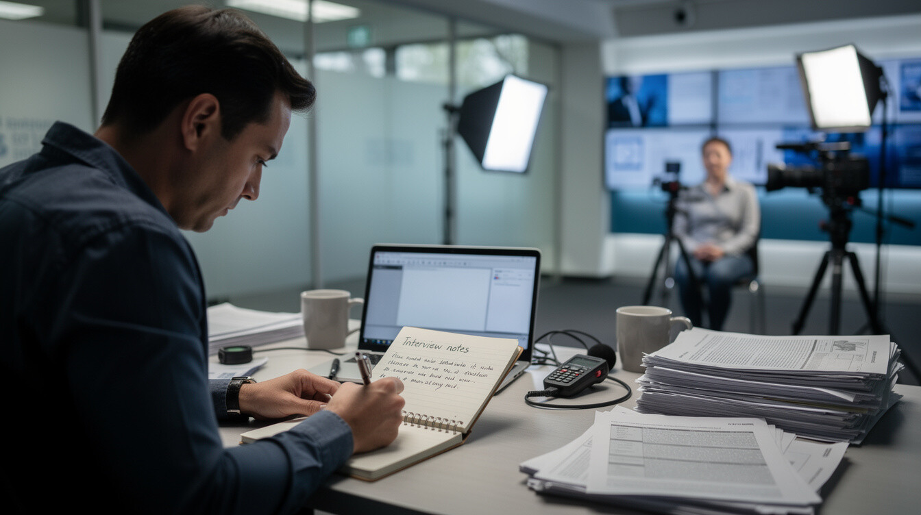 investigative journalist at desk