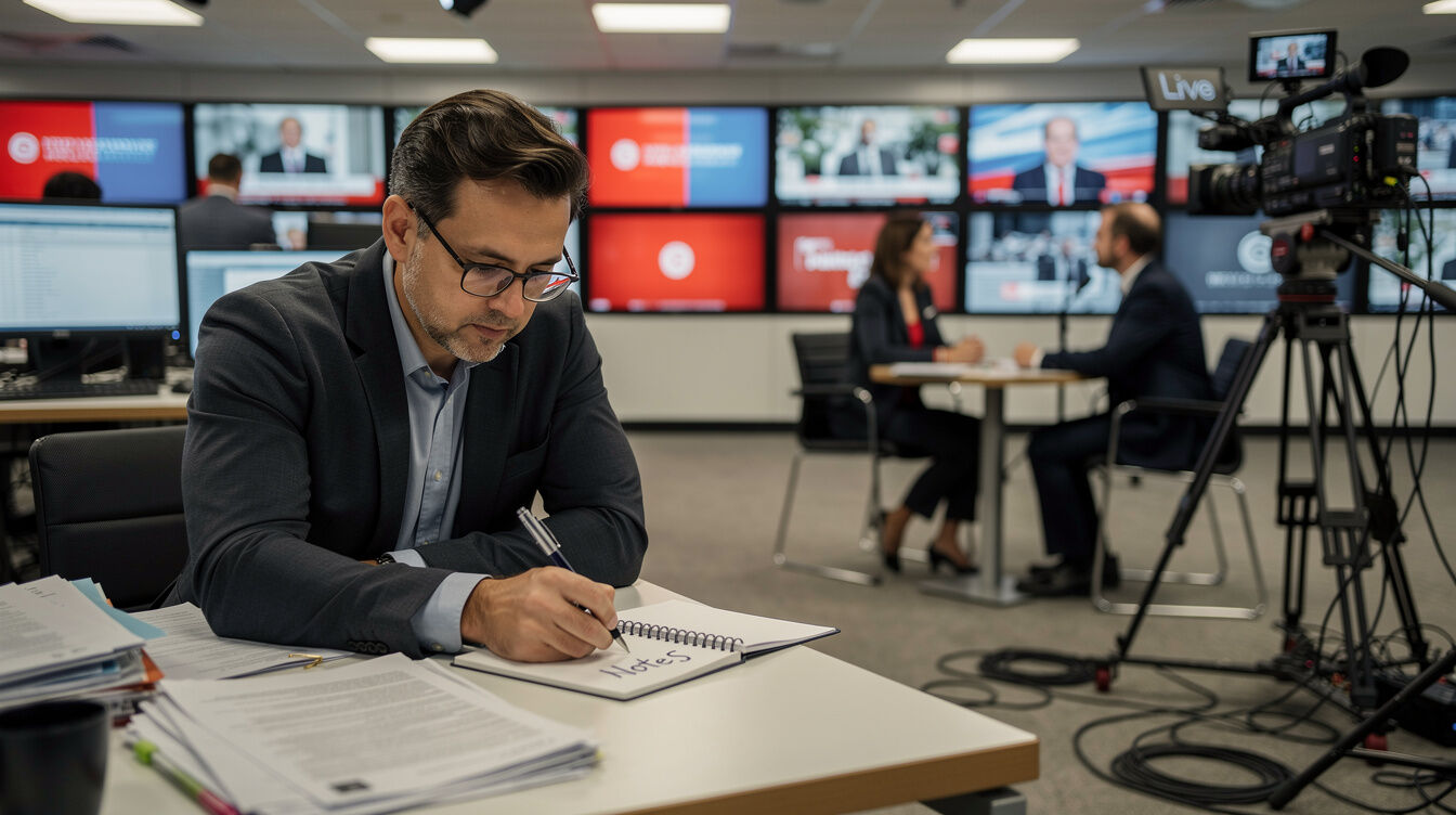 investigative journalist at desk