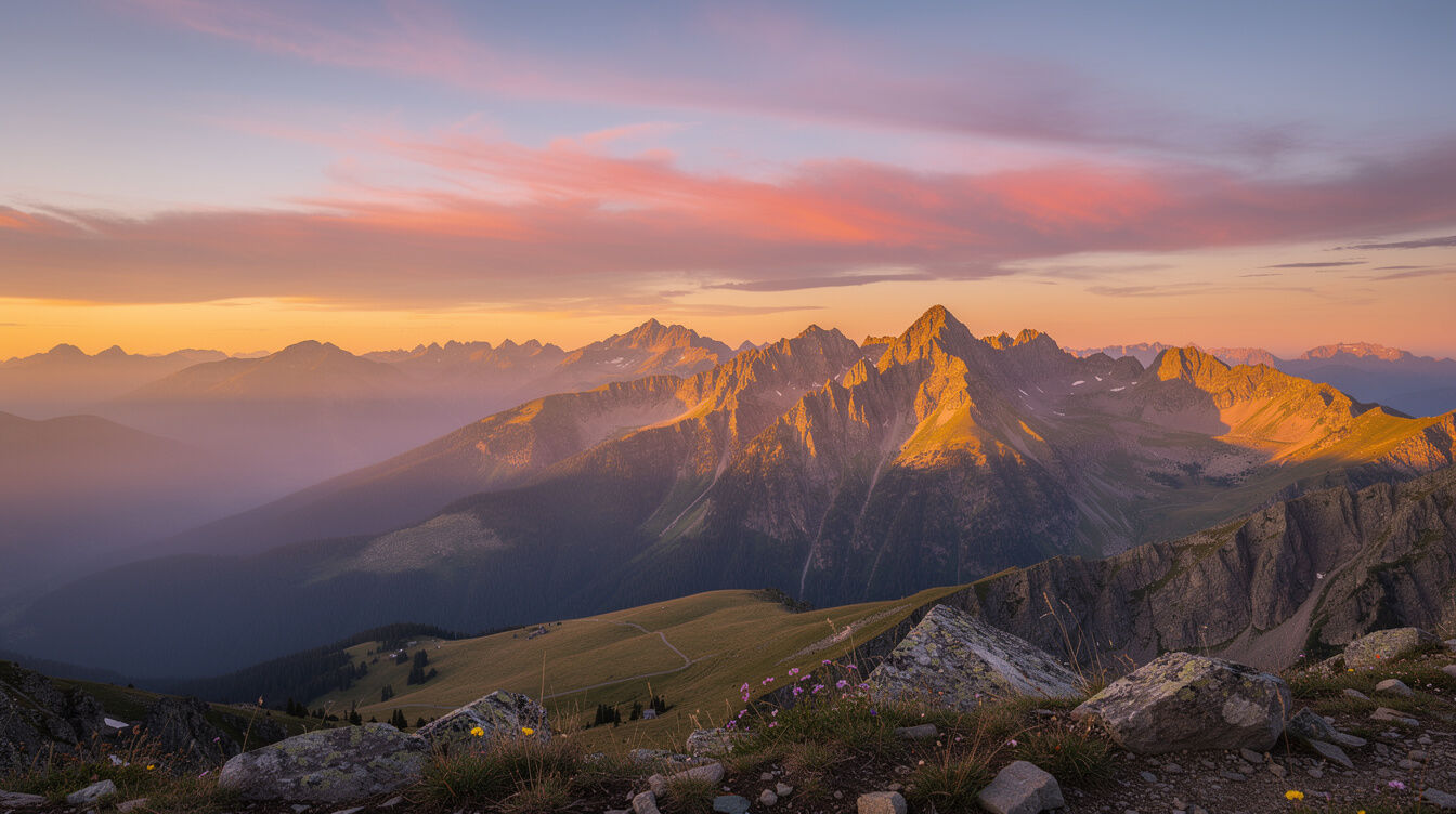 sunset over mountains
